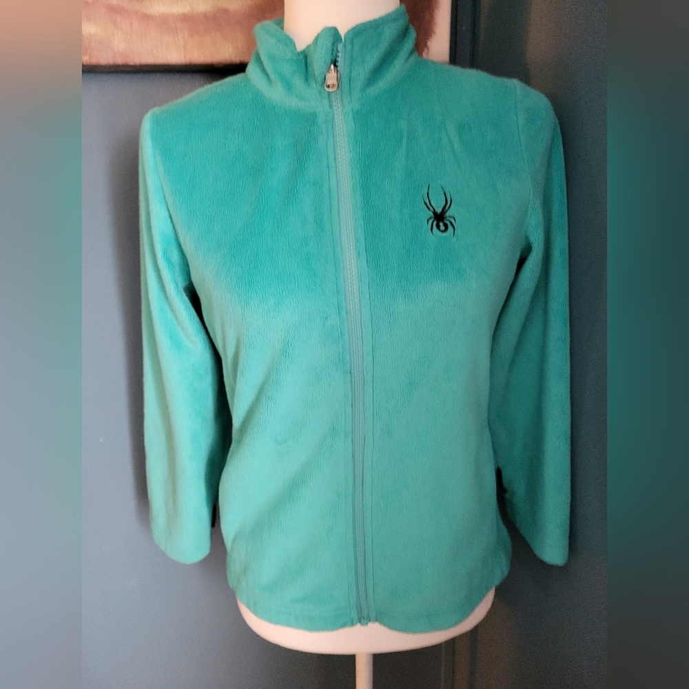Spyder GIRLS size Medium 8-10 Youth aqua fleece zipā up jacket